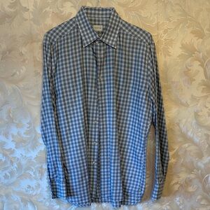 Ermenegildo Zegna Blue and White Plaid Men's Shirt